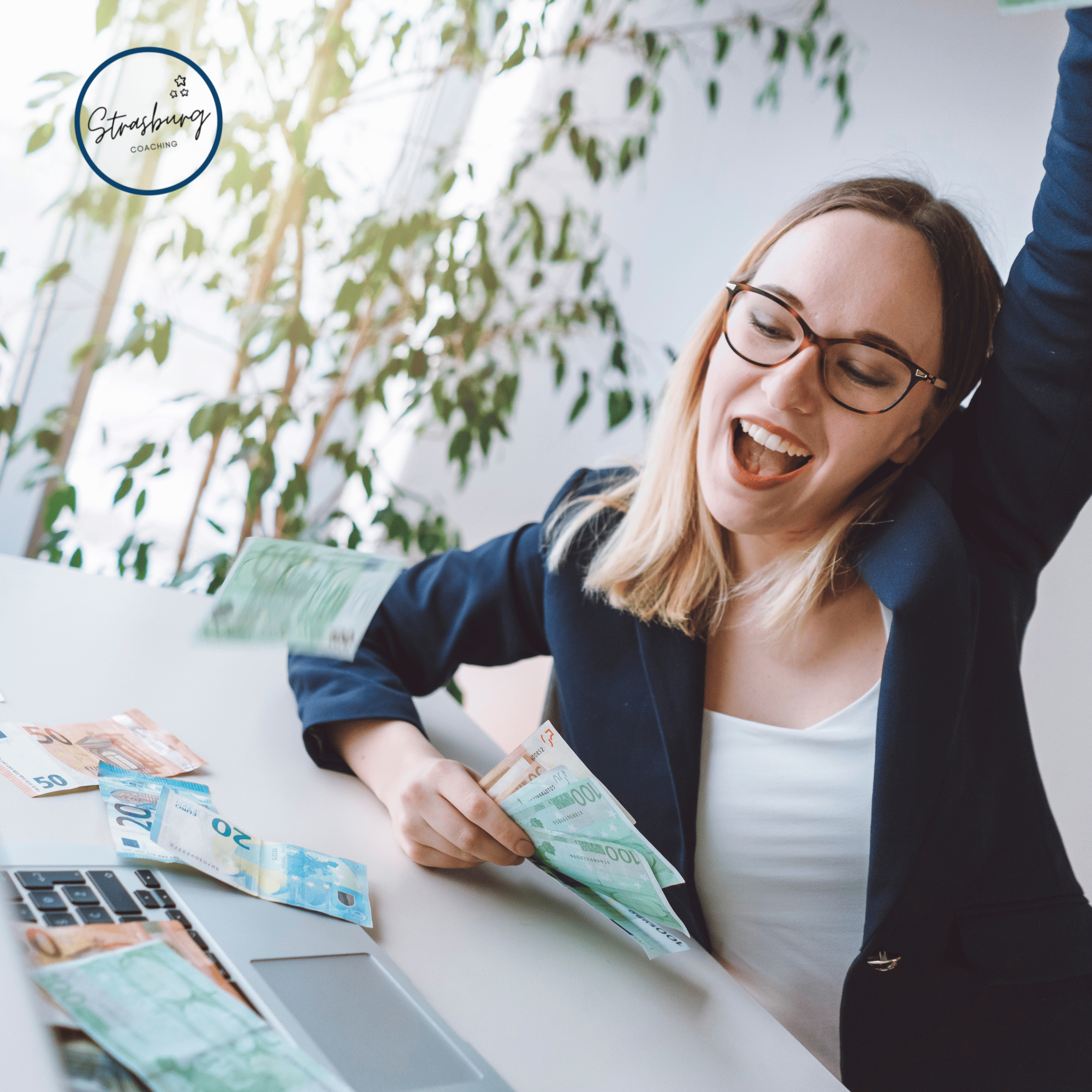 Woman celebrating financial momentum